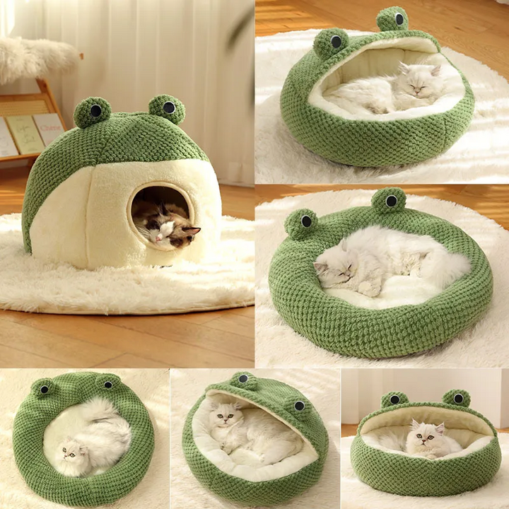 Frog Shape Plush Pet Bed for Cats and Small Dogs