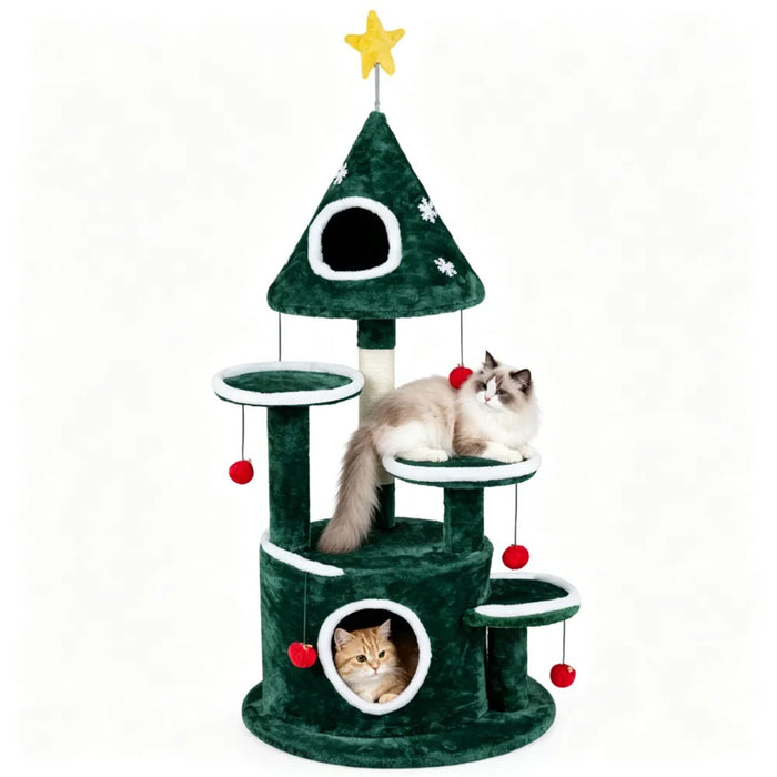 Colverro 50 in Christmas Cat Tree with 6 Bell Balls and Sisal Post