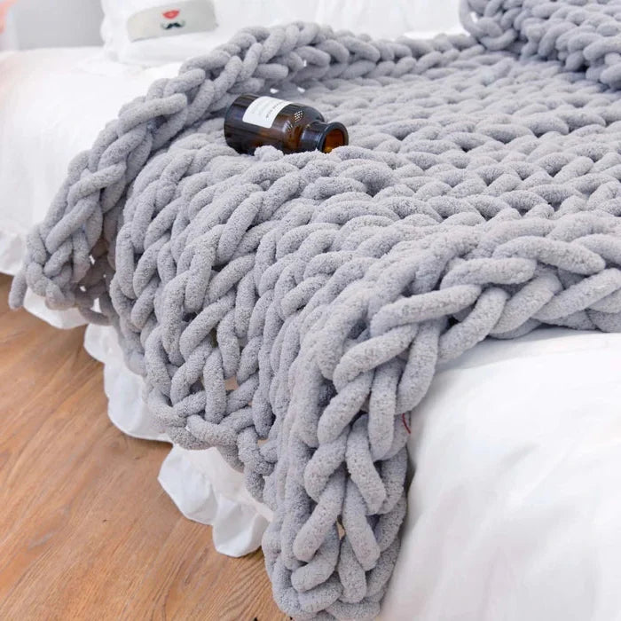 Colverro™ Hand-Knit Chenille Chunky Blanket for Couch, Bed and Sofa