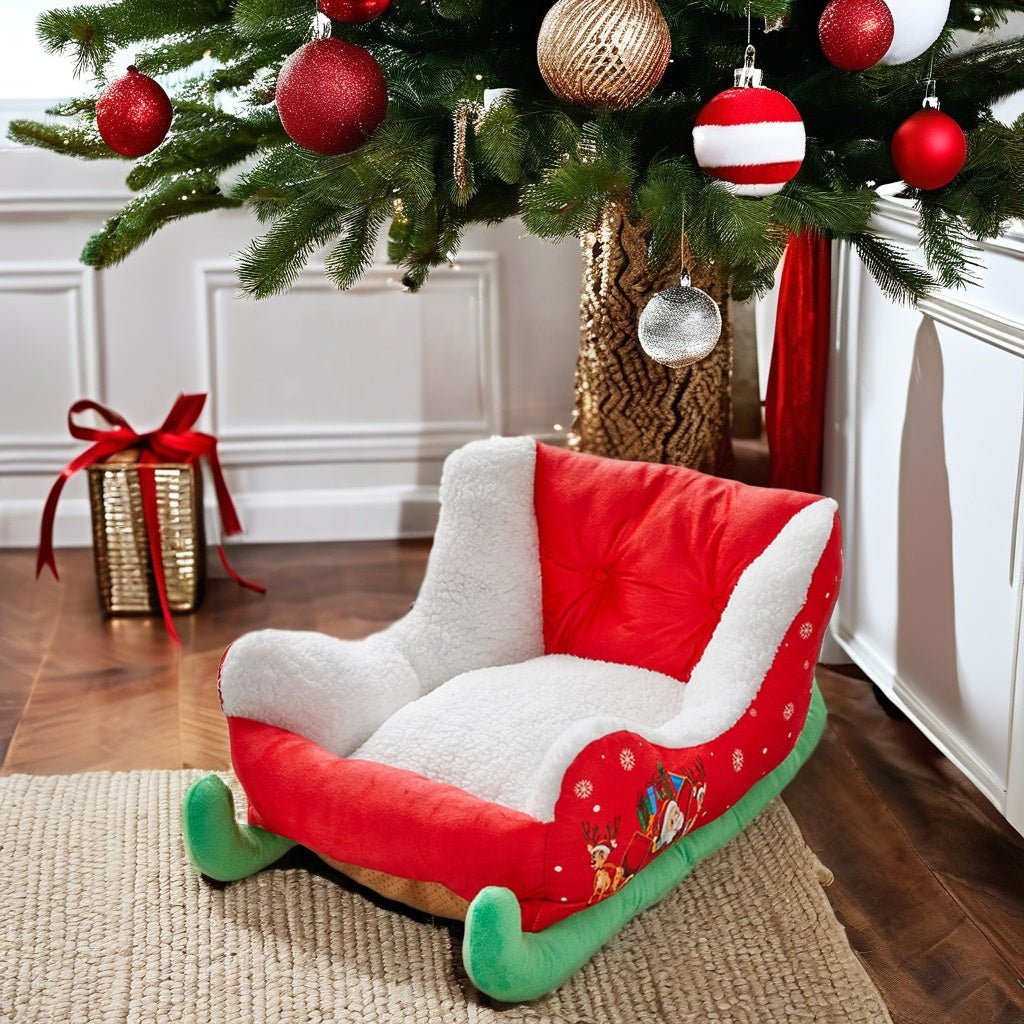 Colverro™ Christmas Sleigh Pet Bed with Soft Velvet Lining for Cats and Dogs