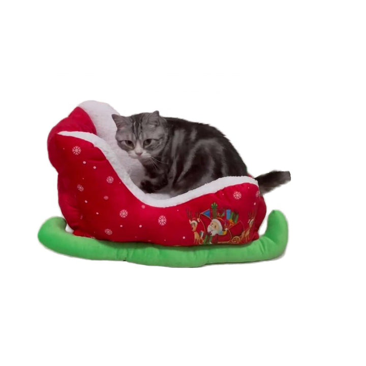 Colverro™ Christmas Sleigh Pet Bed with Soft Velvet Lining for Cats and Dogs