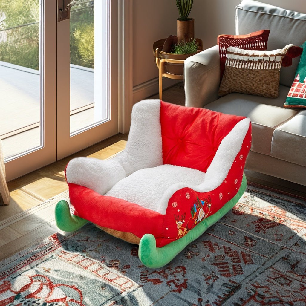 Colverro™ Christmas Sleigh Pet Bed with Soft Velvet Lining for Cats and Dogs