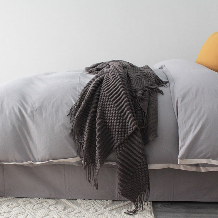 Colverro™ Popcorn Knit Throw Blanket with Fringe – Super Soft and Oversized