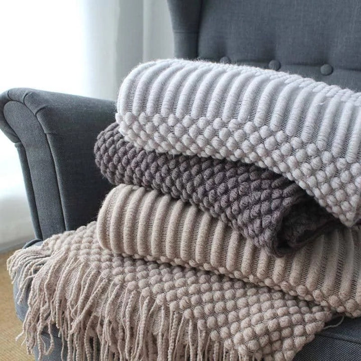 Colverro™ Popcorn Knit Throw Blanket with Fringe – Super Soft and Oversized