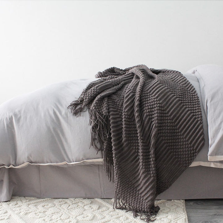 Colverro™ Popcorn Knit Throw Blanket with Fringe – Super Soft and Oversized