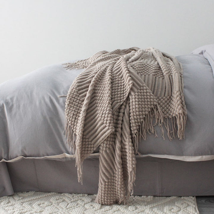 Colverro™ Popcorn Knit Throw Blanket with Fringe – Super Soft and Oversized