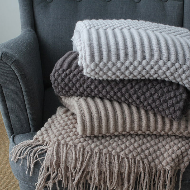 Colverro™ Popcorn Knit Throw Blanket with Fringe – Super Soft and Oversized