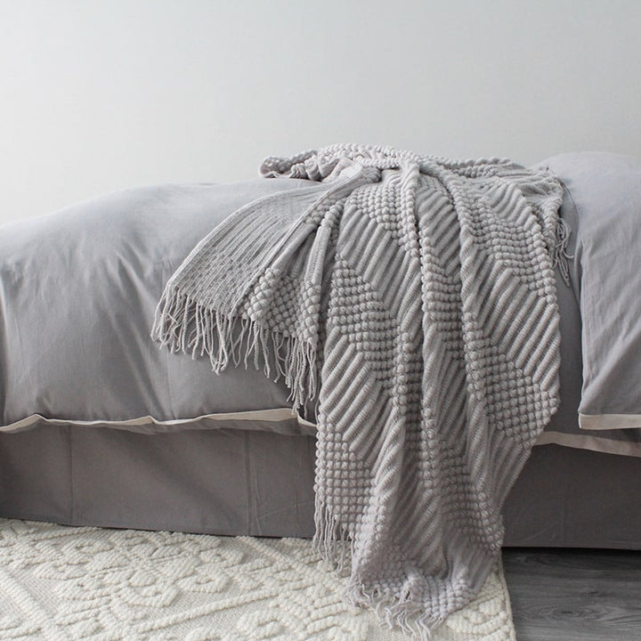 Colverro™ Popcorn Knit Throw Blanket with Fringe – Super Soft and Oversized