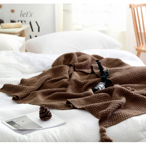 Colverro™ Chunky Waffle Knit Throw Blanket with Pom-Pom Tassels