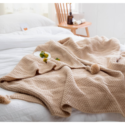 Colverro™ Chunky Waffle Knit Throw Blanket with Pom-Pom Tassels