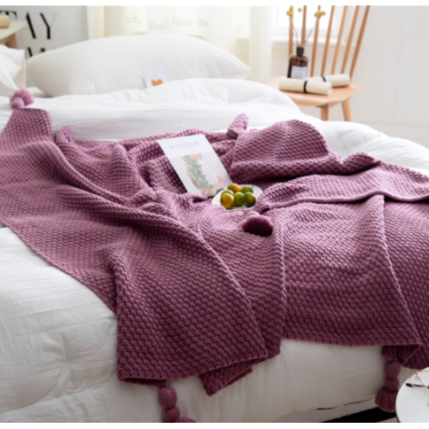 Colverro™ Chunky Waffle Knit Throw Blanket with Pom-Pom Tassels