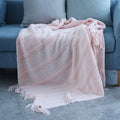 Colverro™ Textured Stripe Knit Throw Blanket with Knotted Tassel Fringe