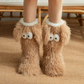 Fluffy plush socks with cartoon eyes
