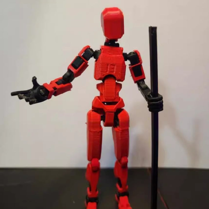 Orange poseable 3D printed robot figure