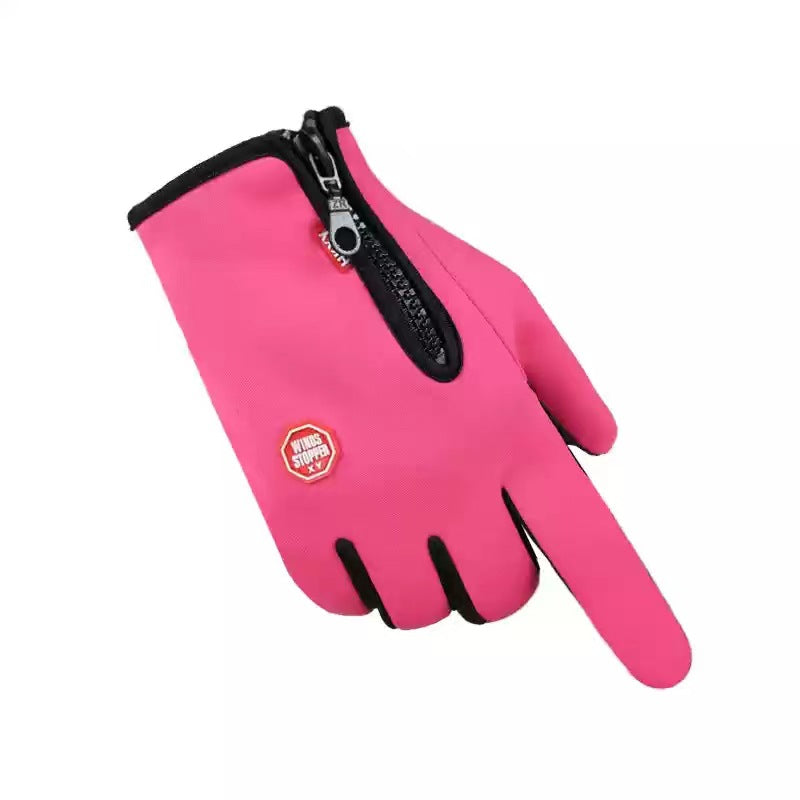 Black windproof sports gloves with zip cuff