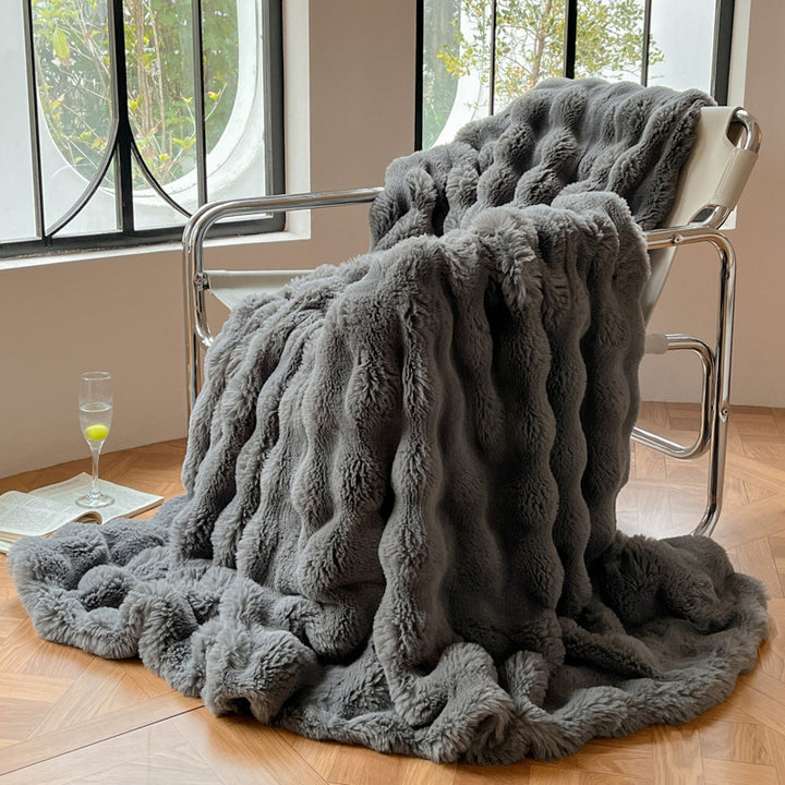 Plush bubble texture faux fur blanket