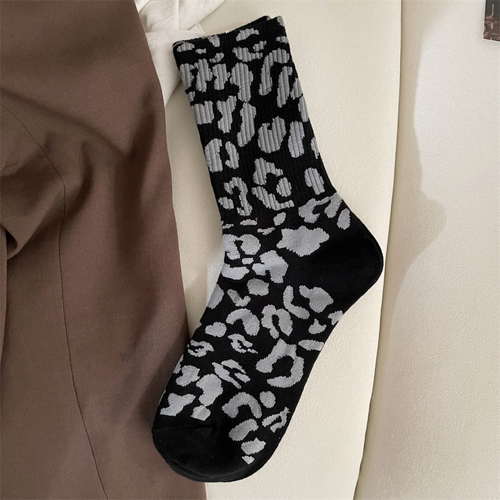 Brown leopard print mid-calf crew socks