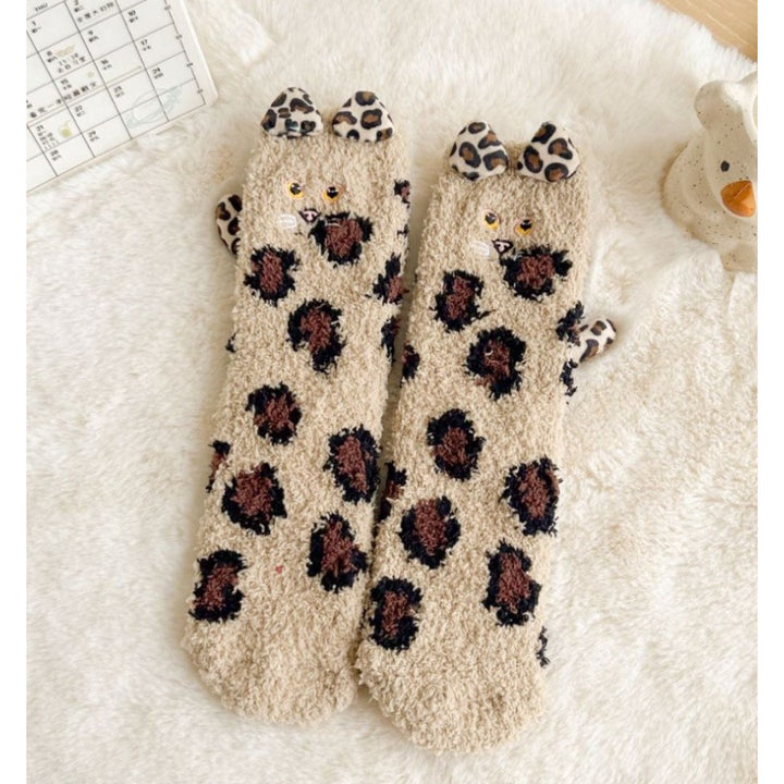 Fluffy cat socks with 3D ears