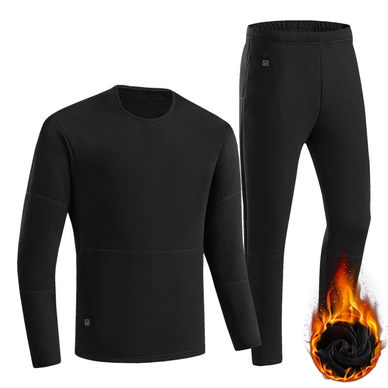 Black heated thermal underwear set with USB cable