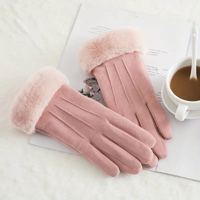 Colverro™ Velvet-Lined Suede Winter Gloves with Plush Cuff