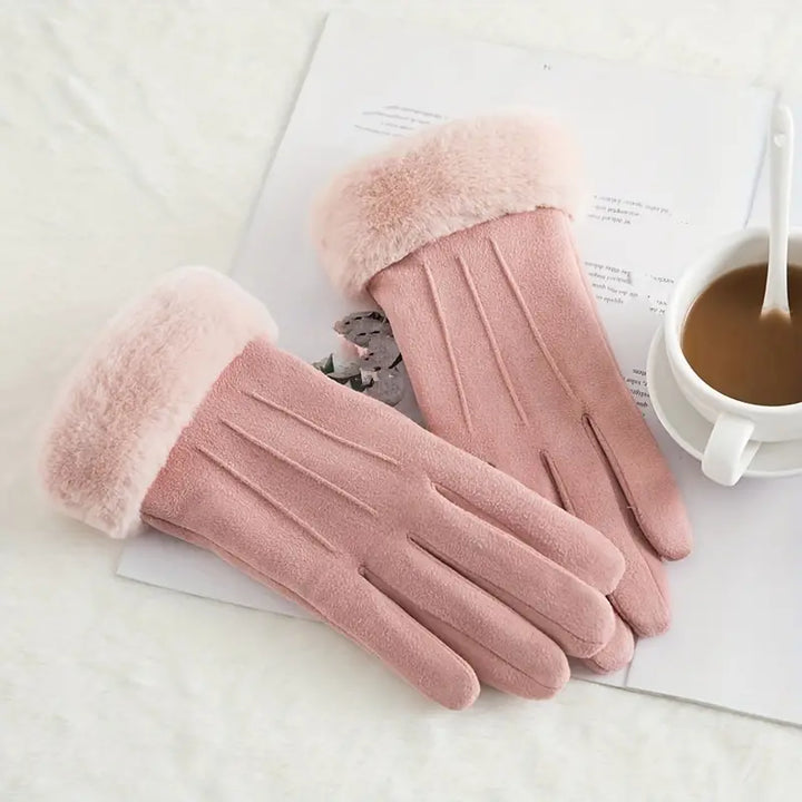 Colverro™ Velvet-Lined Suede Winter Gloves with Plush Cuff