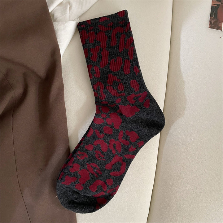 Brown leopard print mid-calf crew socks