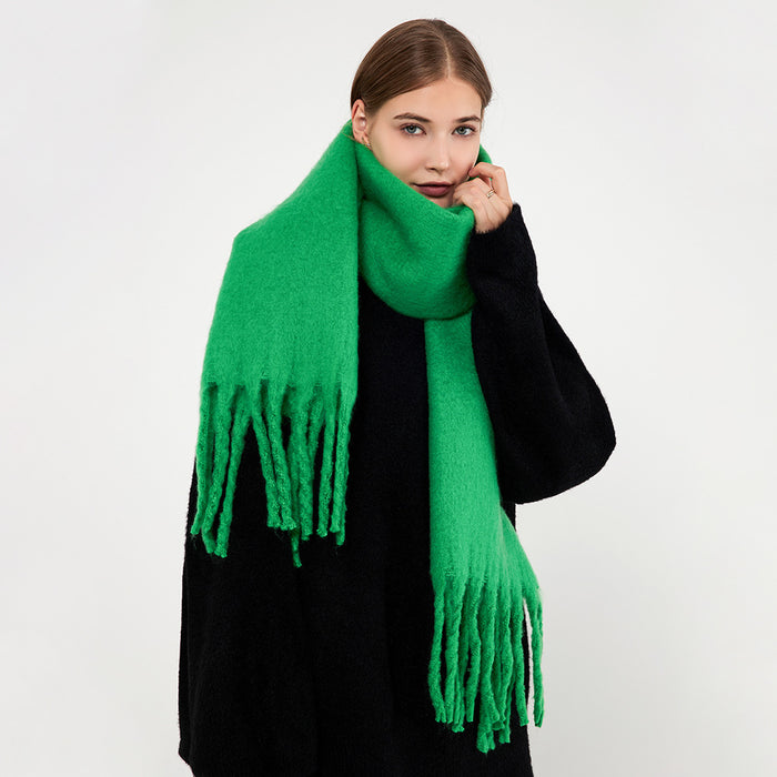 Colverro Thick Fluffy Mohair-Feel Scarf with Tassels