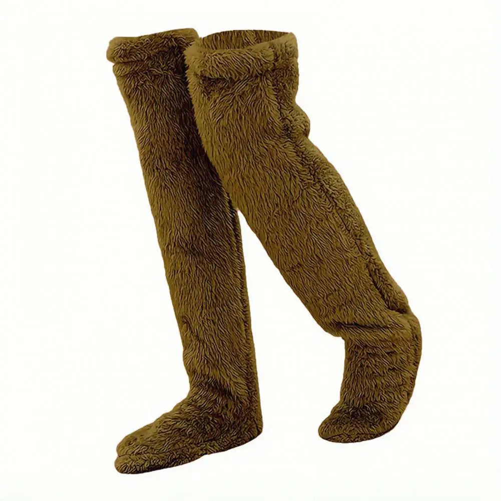 Colverro™ Long Coral Fleece Lounge Socks with Fold-Back Foot Opening