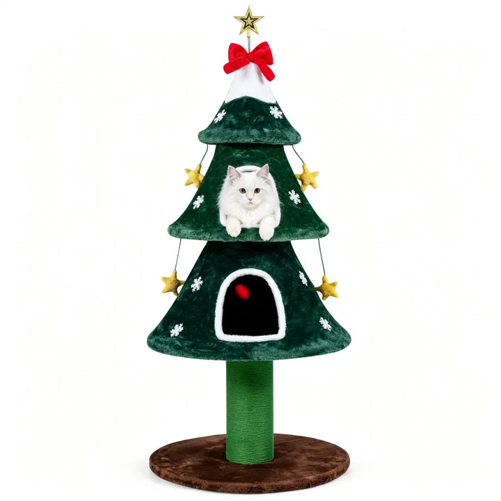Green Christmas tree cat tower with star