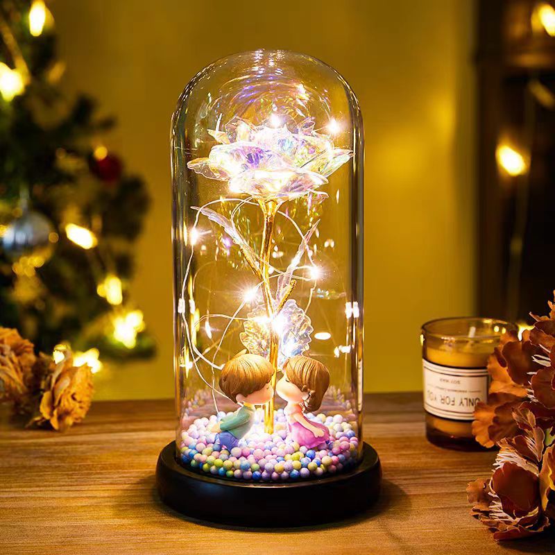 Eternal Rose LED Light Foil Flower in Glass Cover, Night Light