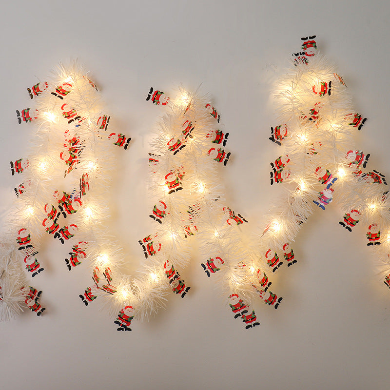 Tinsel garland with LED lights and Santas