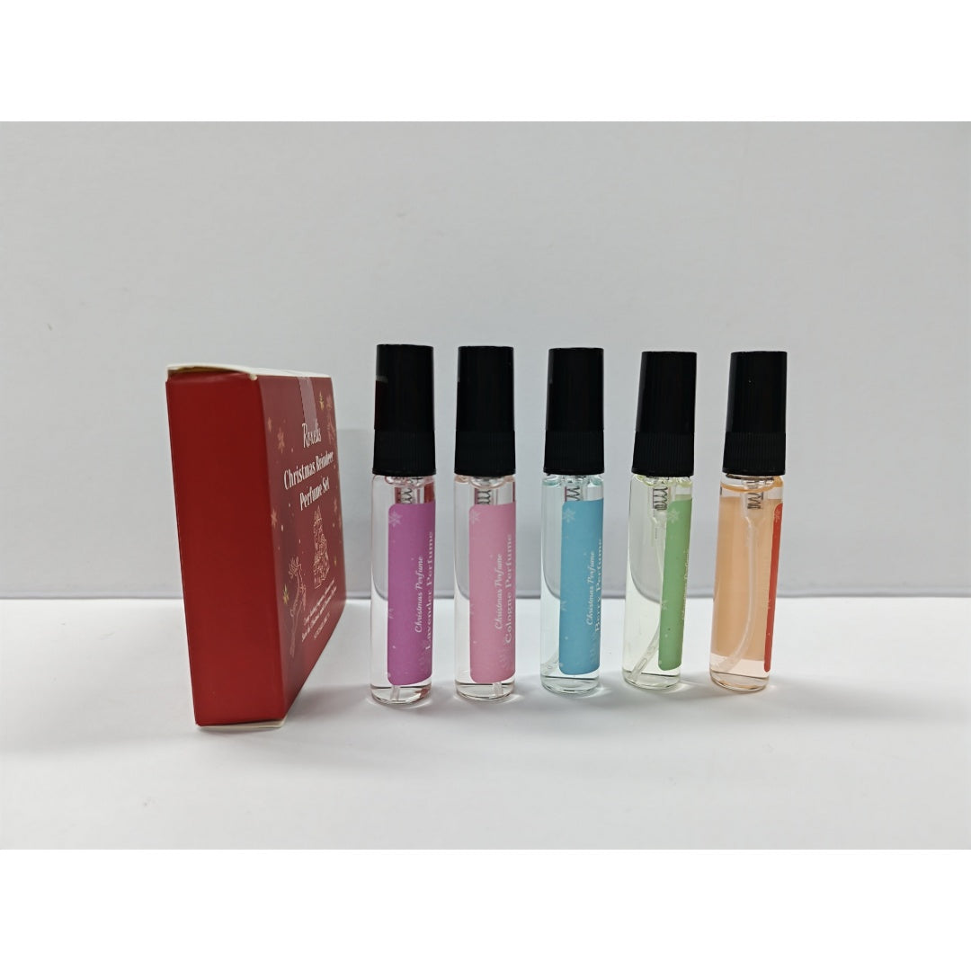 Red reindeer gift box with six mini perfume vials