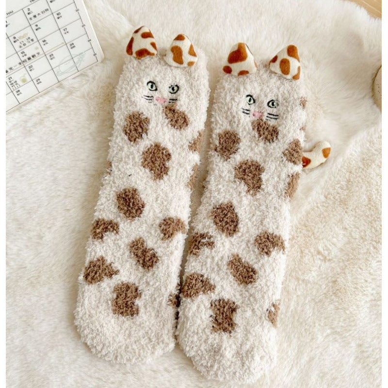 Fluffy cat socks with 3D ears