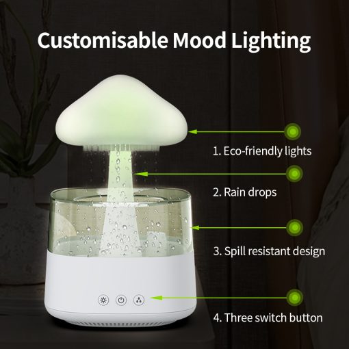 Colverro™ Rain Cloud Humidifier and Aroma Diffuser with Mushroom Night Light