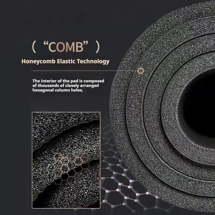 Rolled black yoga mat with carry strap
