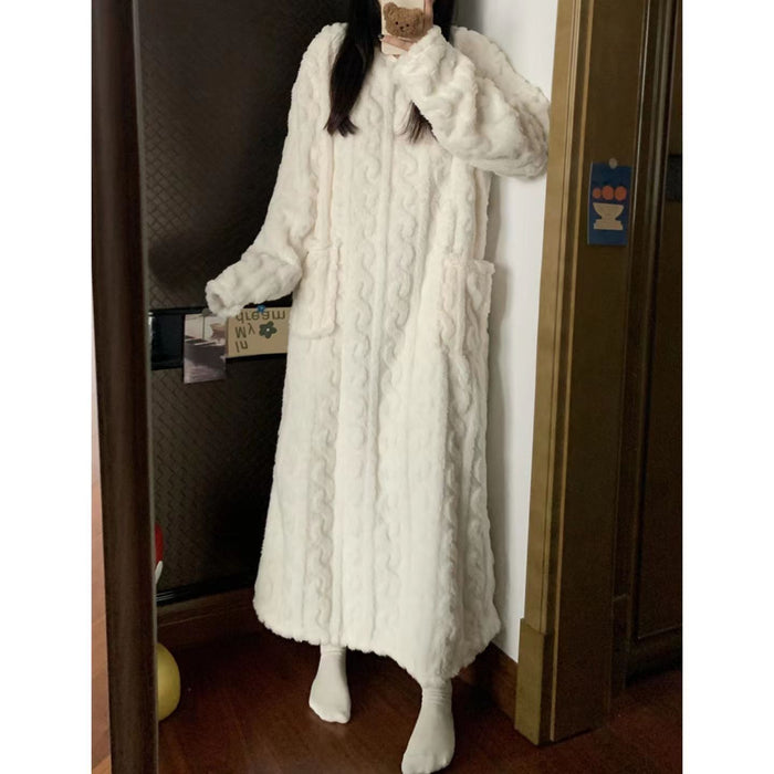 Colverro Long Coral Fleece Nightgown with Pockets