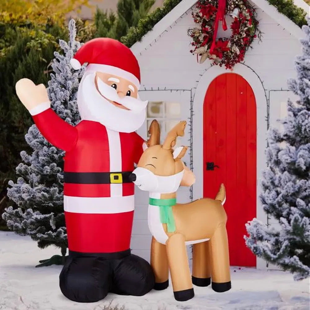 Inflatable waving Santa with reindeer