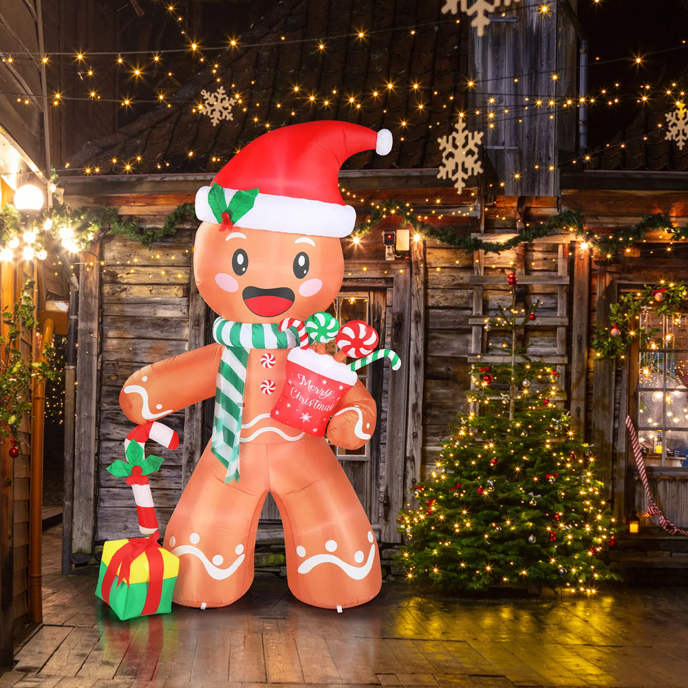 Giant inflatable gingerbread man with candy cane