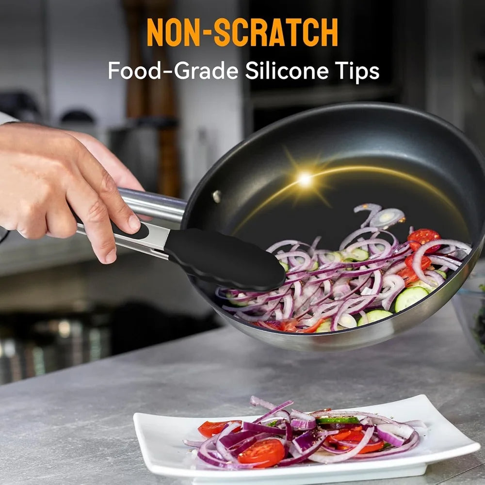 Colverro™ Silicone Kitchen Tongs Set of 3 with Locking Handles