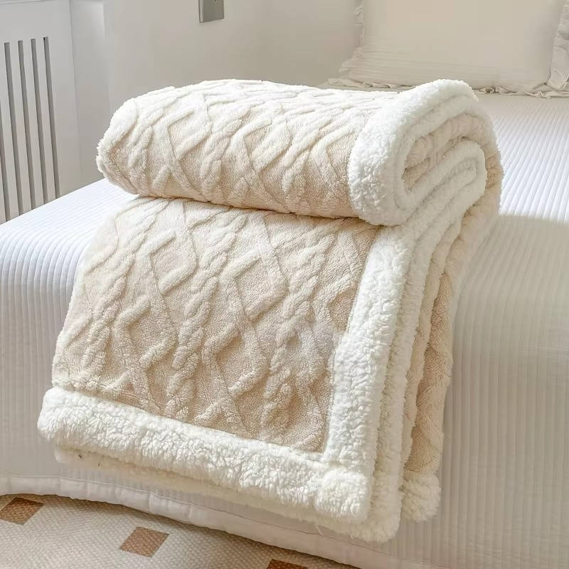 Colverro™ Double-Sided Jacquard Fleece Blanket with Fluffy Sherpa Side