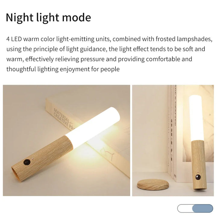 Colverro™ Rechargeable Wood Grain Motion Sensor Night Light, Magnetic