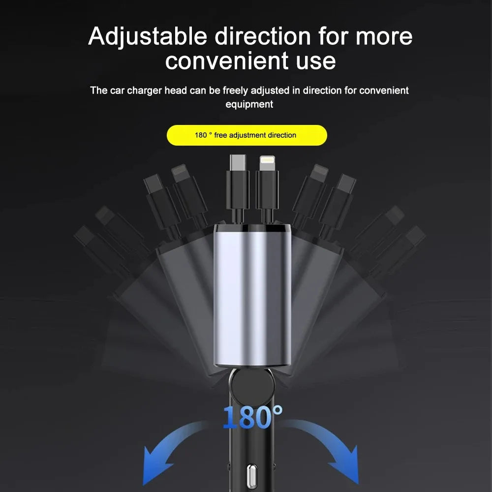 Colverro™ 120W Car Charger with Retractable Cables and Voltage Display