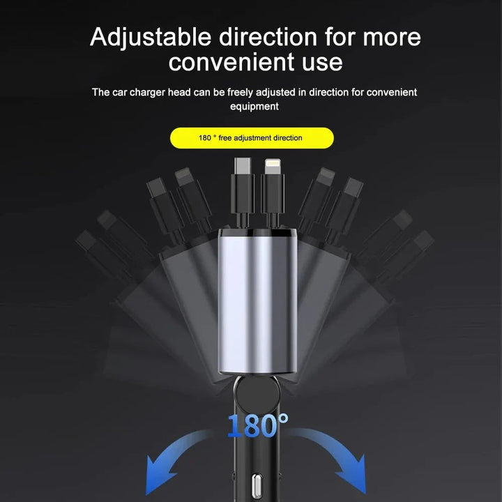 Colverro™ 120W Car Charger with Retractable Cables and Voltage Display