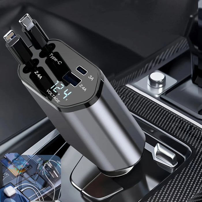 Colverro™ 120W Car Charger with Retractable Cables and Voltage Display
