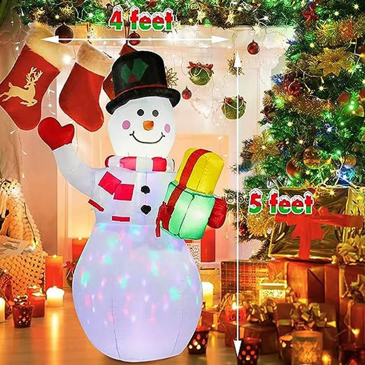 Colverro™ 5 Ft Inflatable Snowman with Rotating Color LED Lights for the Yard