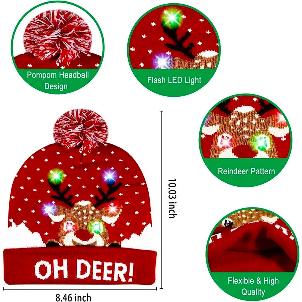 Colverro™ Light-Up Knit Christmas Beanie with Pom-Pom and Color LEDs