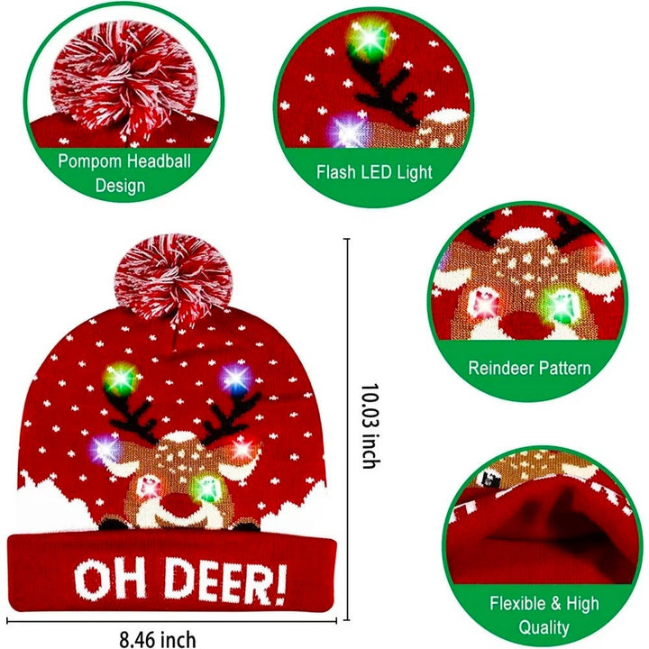 Colverro™ Light-Up Knit Christmas Beanie with Pom-Pom and Color LEDs