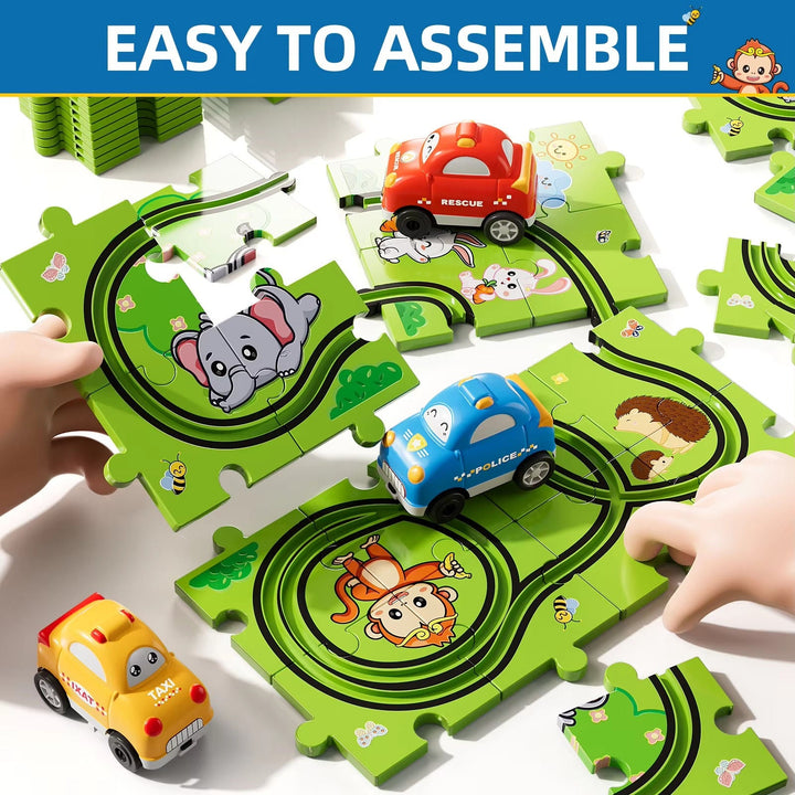Colverro™ Animal Puzzle Race Track with 2 Battery Cars for Ages 2–6