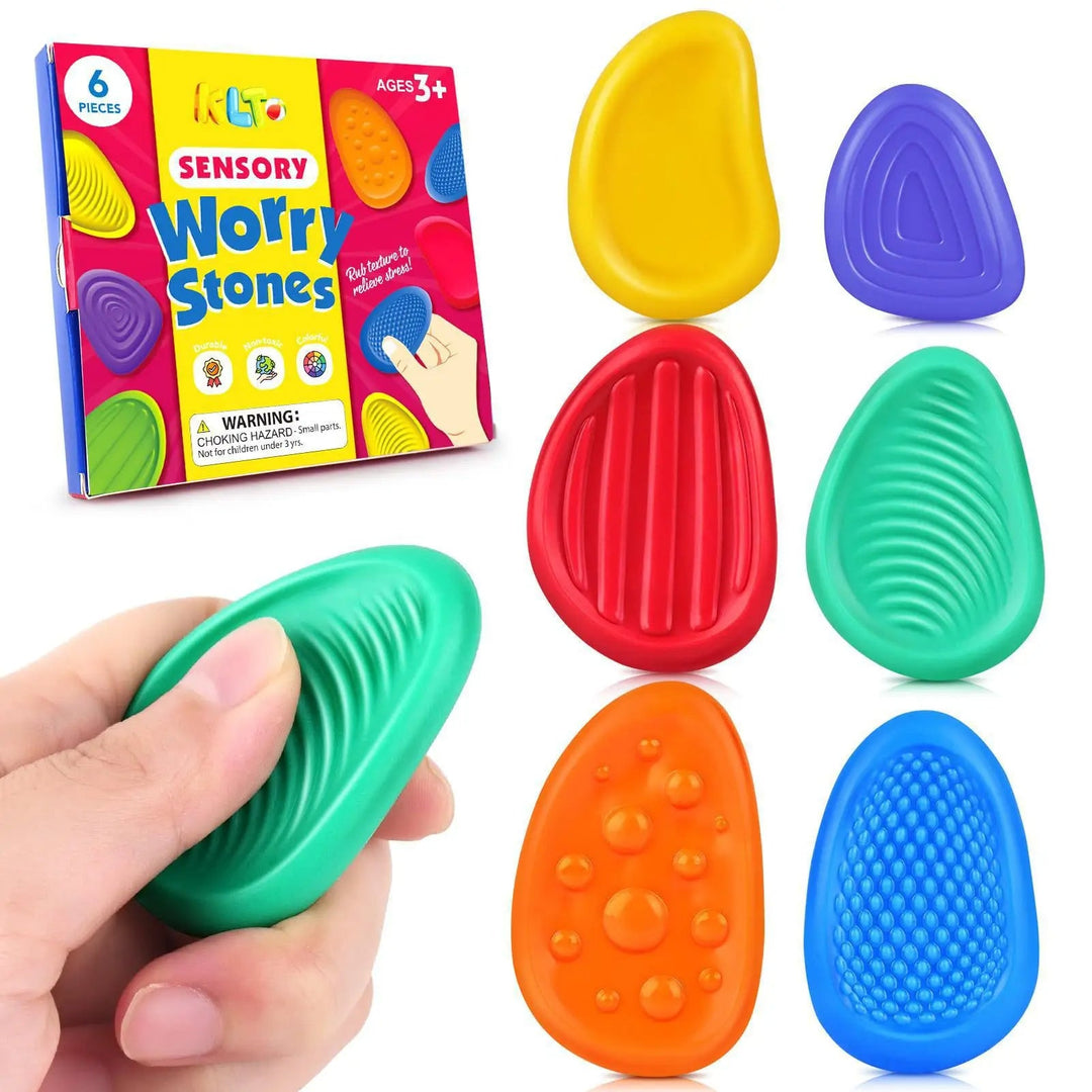 Colverro™ Silicone Sensory Stones Fidget Toy Set of 6 for Kids and Adults