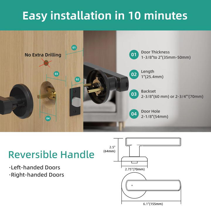 Colverro™ Keyless Smart Door Lock with Handle, Fingerprint and Keypad